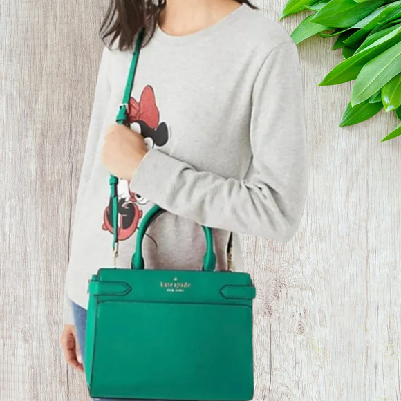 Kate Spade Staci Medium Satchel Saffiano Leather Green Bean - Picture 3 of 8